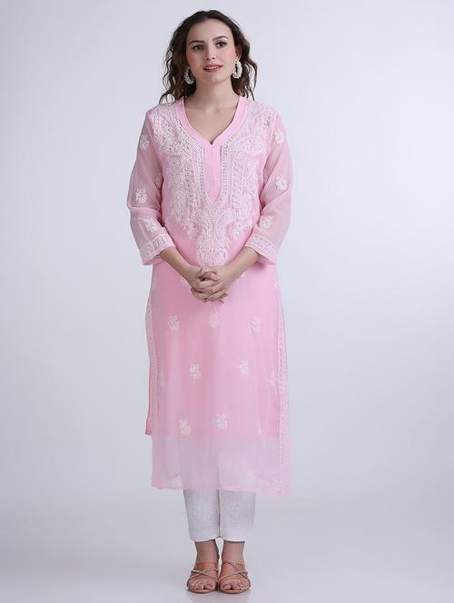 women chikankari v neck straight kurta - 21572078 - Standard Image - 0