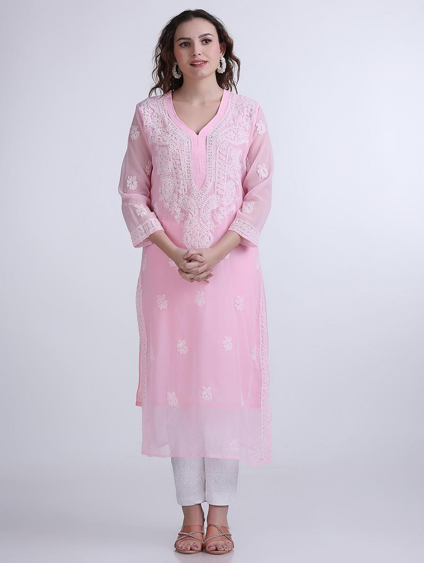 women chikankari v neck straight kurta - 21572078 - Zoom Image - 0
