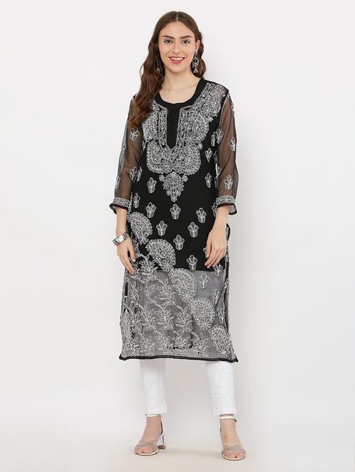 women chikankari round neck kurta - 21572080 -  Standard Image - 0