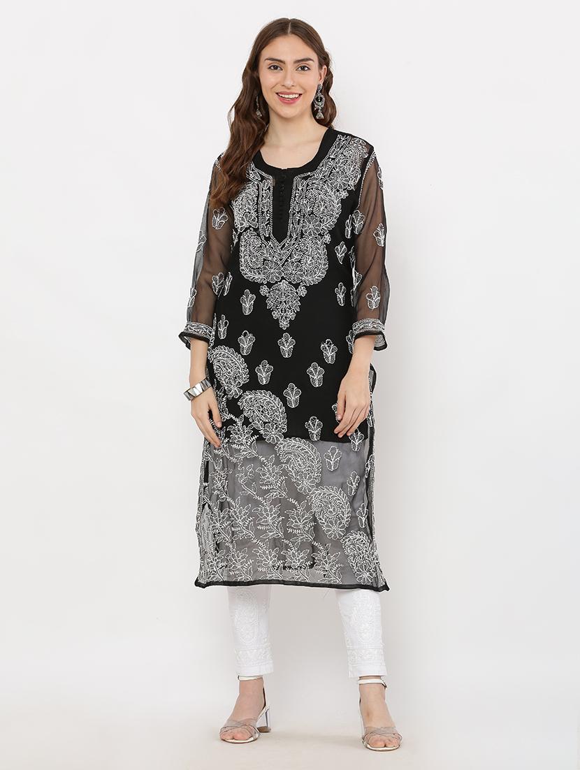 women chikankari round neck kurta - 21572080 -  Zoom Image - 0
