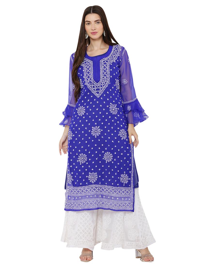 women chikankari round neck kurta - 21572086 -  Zoom Image - 0