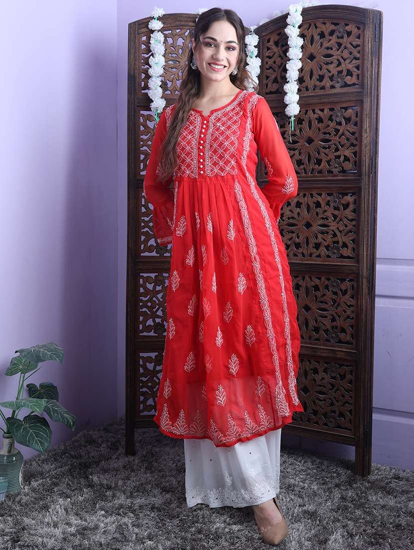 women chikankari notch neck kurta