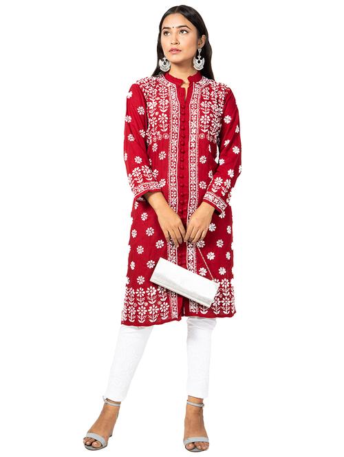 women solid with work chikankari straight kurta - 21572101 - Standard Image - 0