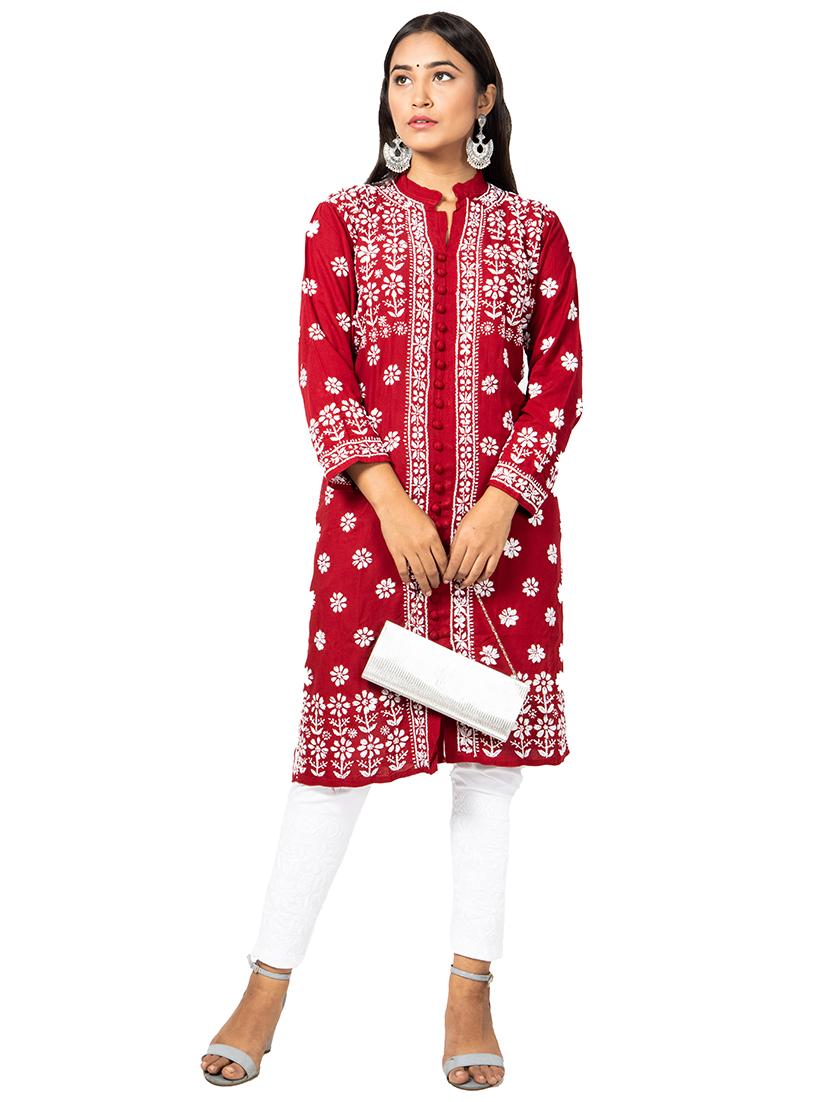 women solid with work chikankari straight kurta - 21572101 - Zoom Image - 0