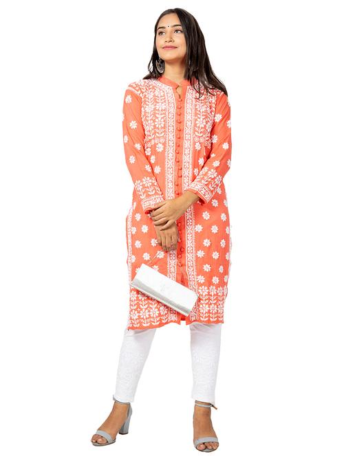 women solid with work chikankari straight kurta - 21572102 -  Standard Image - 0