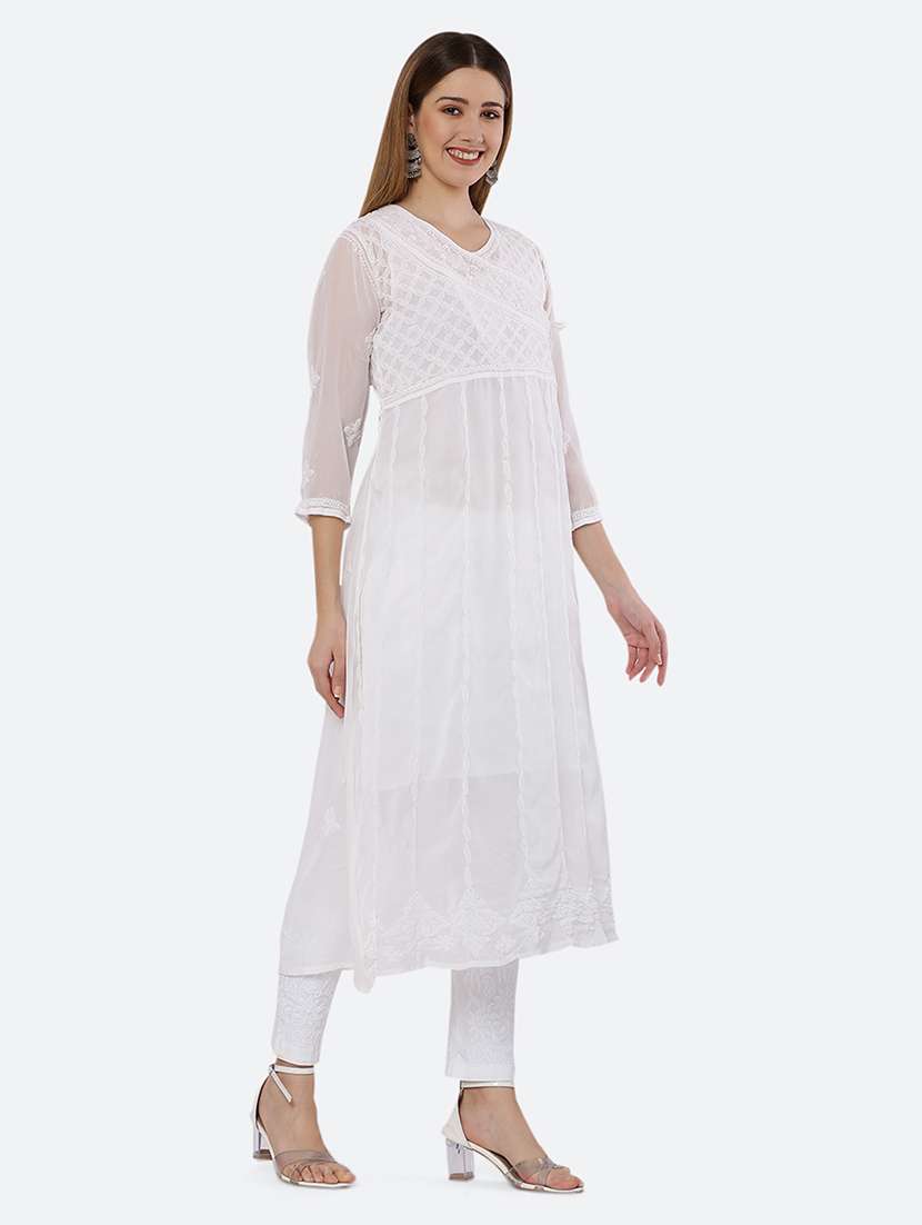 women chikankari overlap neck kurta - 21572105 -  Standard Image - 2
