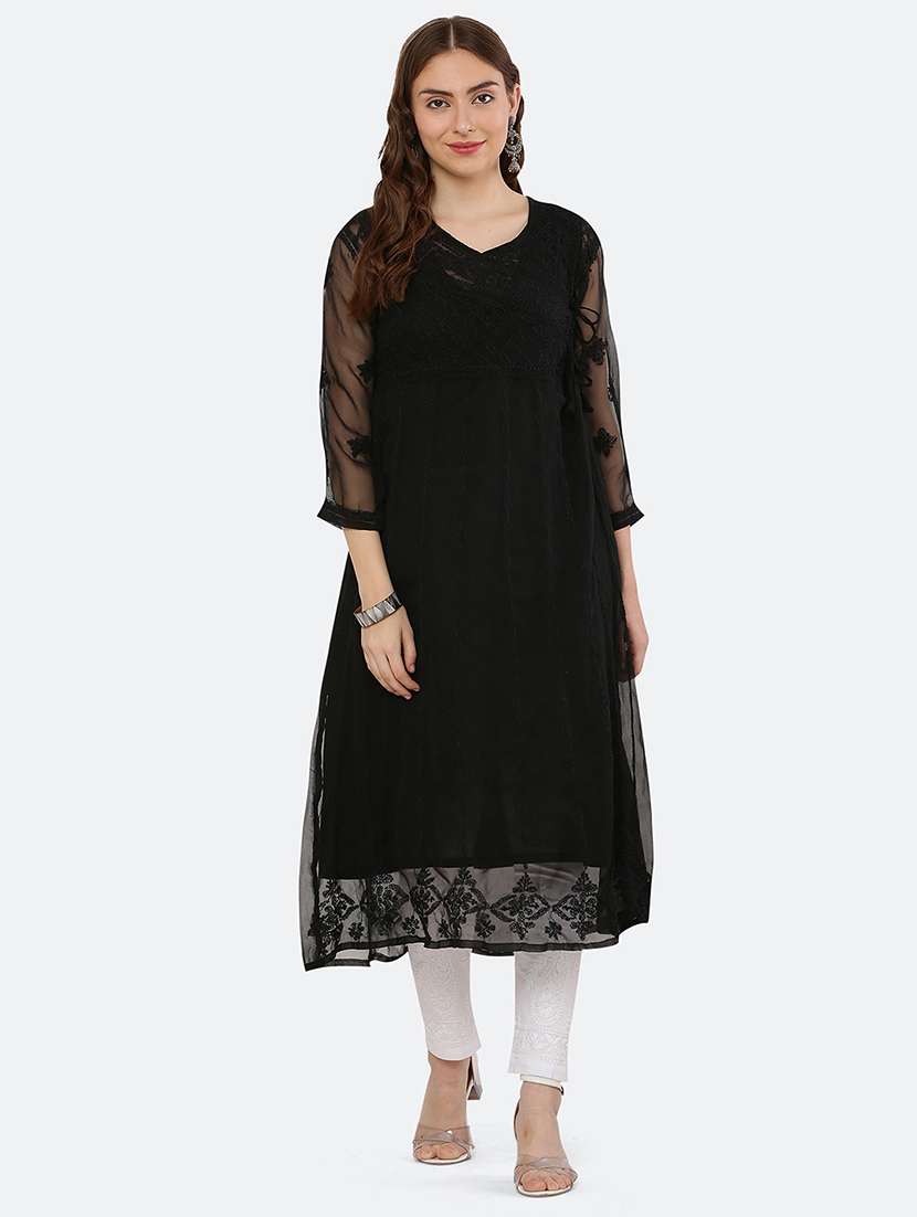 women chikankari overlap neck kurta