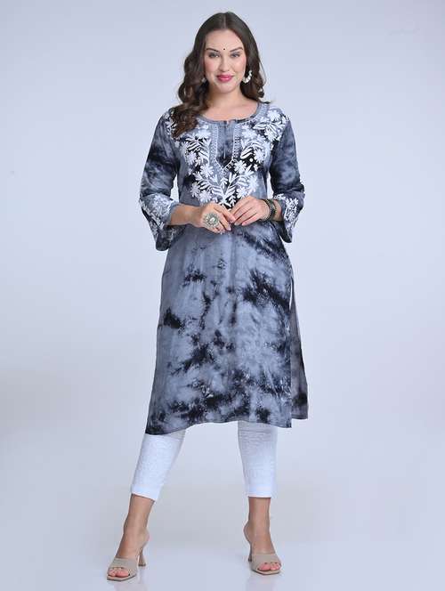 women chikankari round neck kurta - 21572115 -  Standard Image - 0