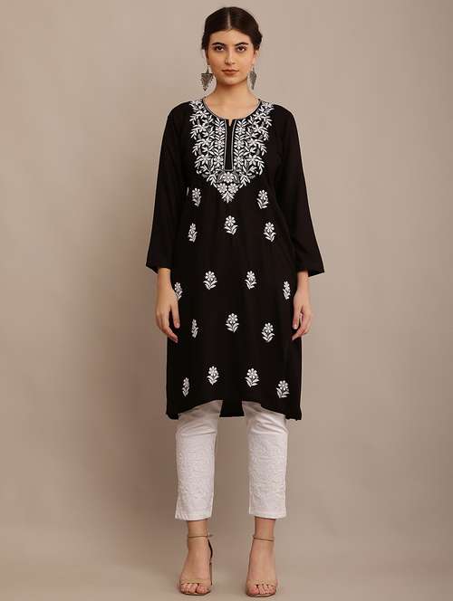 women solid with work chikankari straight kurta - 21572117 - Standard Image - 0