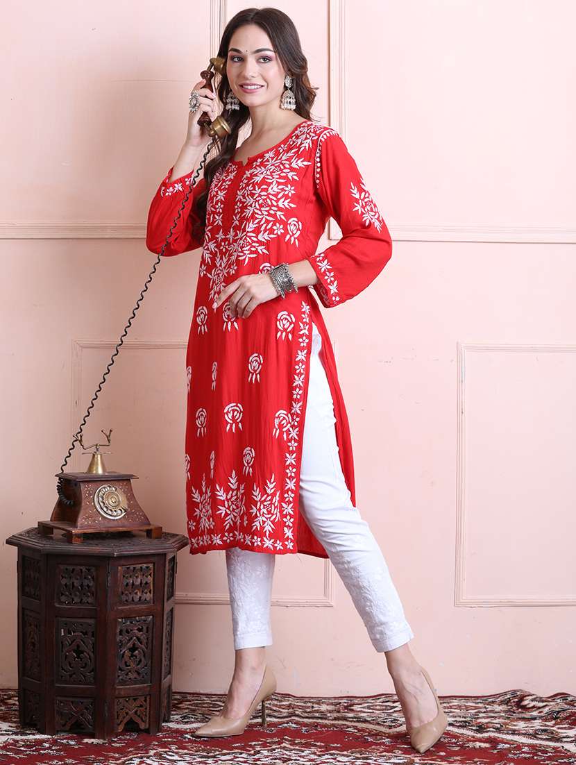 women solid with work chikankari straight kurta - 21572123 -  Standard Image - 2