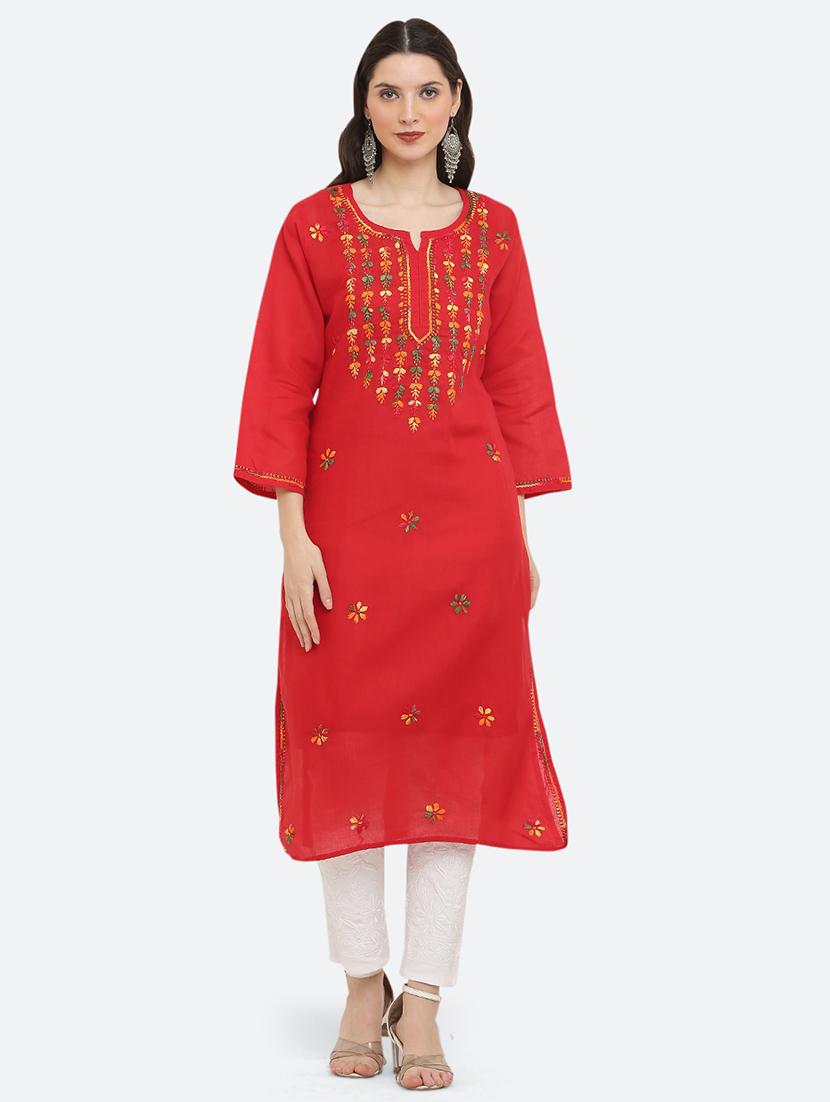 women solid with work chikankari straight kurta - 21572126 -  Zoom Image - 0
