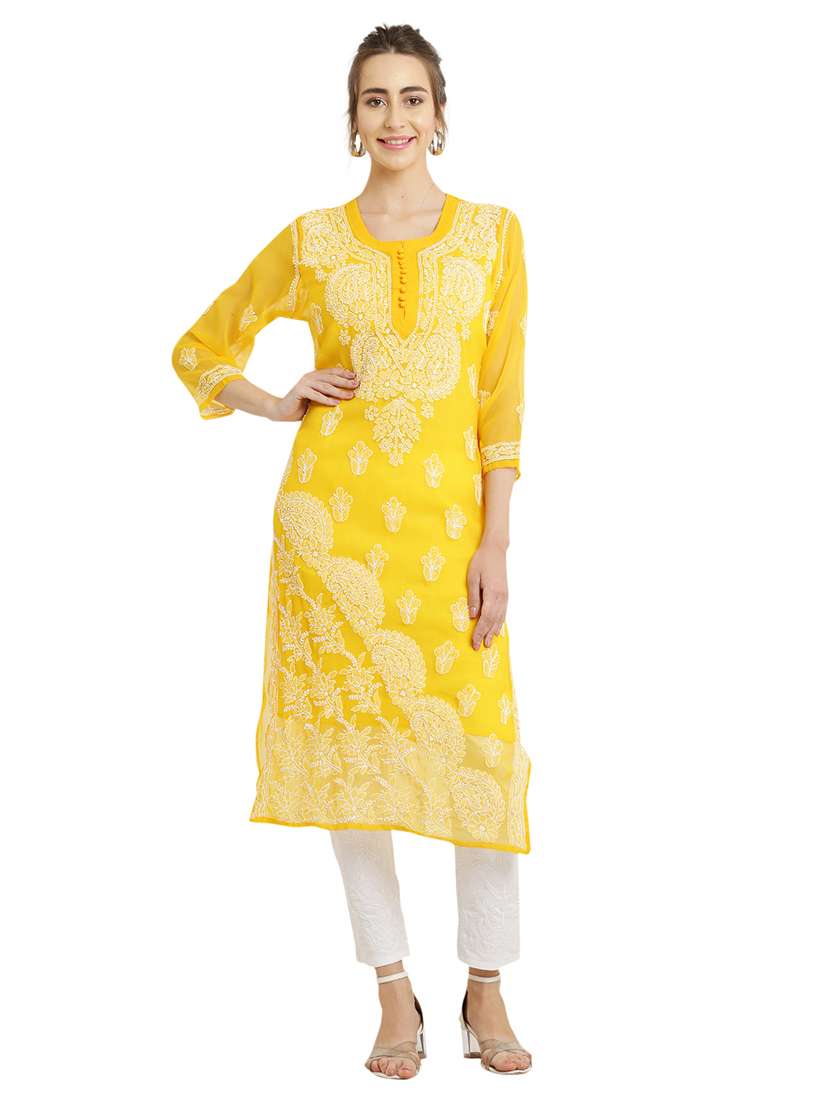 women solid with work chikankari straight kurta