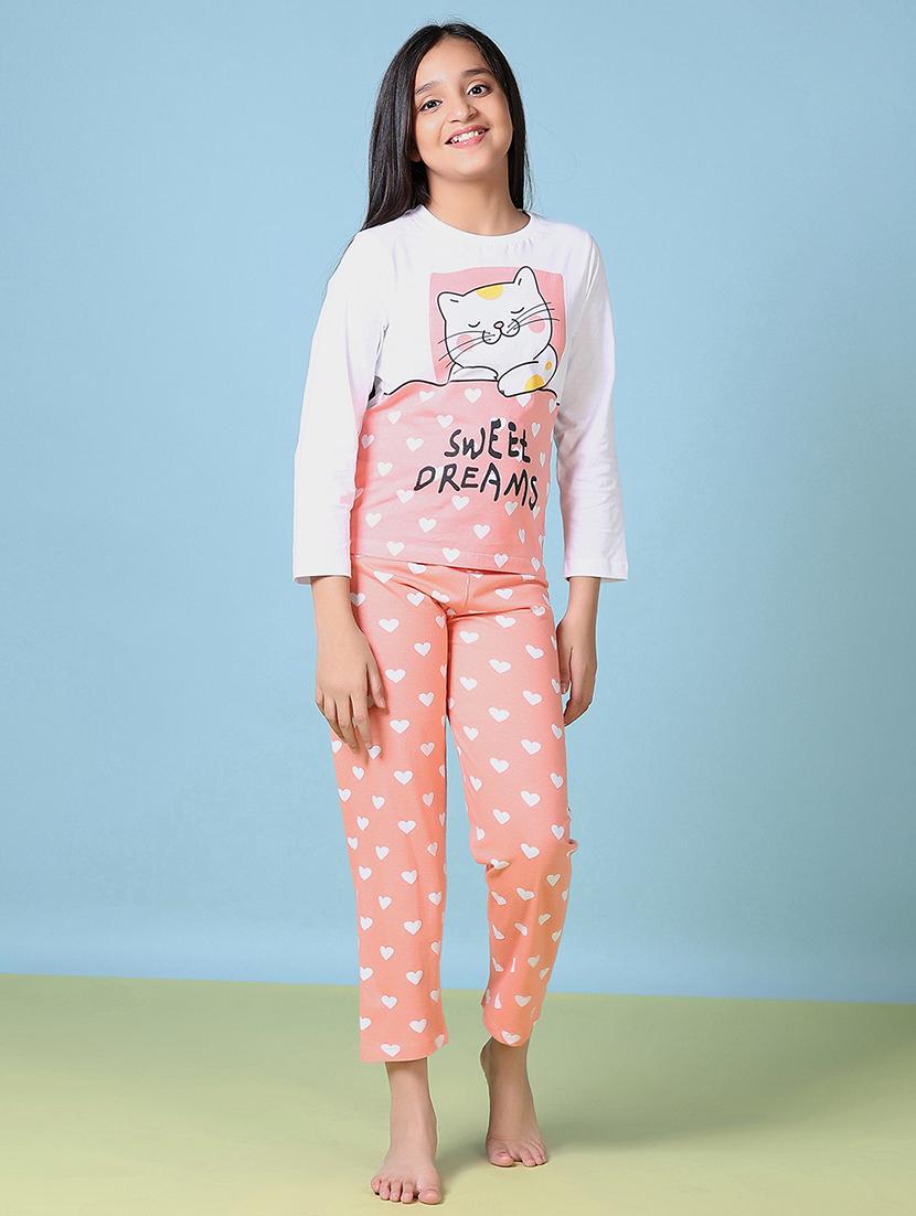 girls printed nightwear pyjama set
