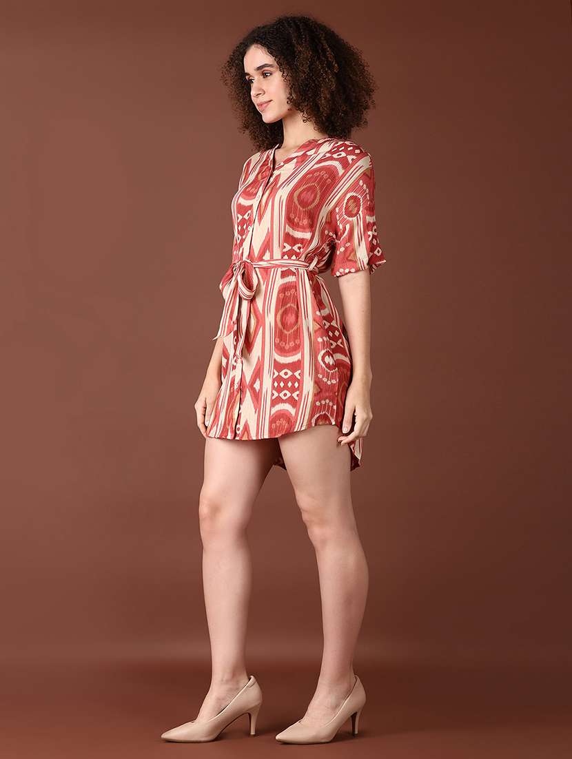 women pink printed short sleeve a-line dress - 21572217 -  Standard Image - 2