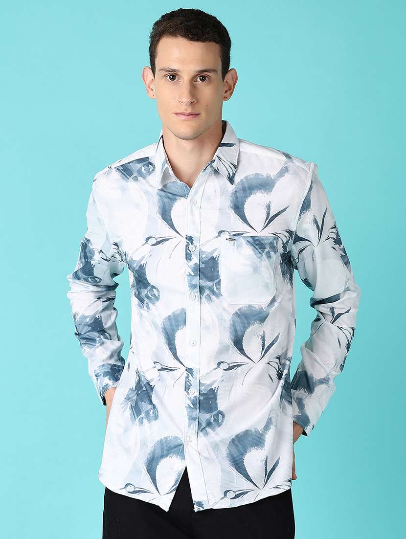 men long sleeves printed casual shirt