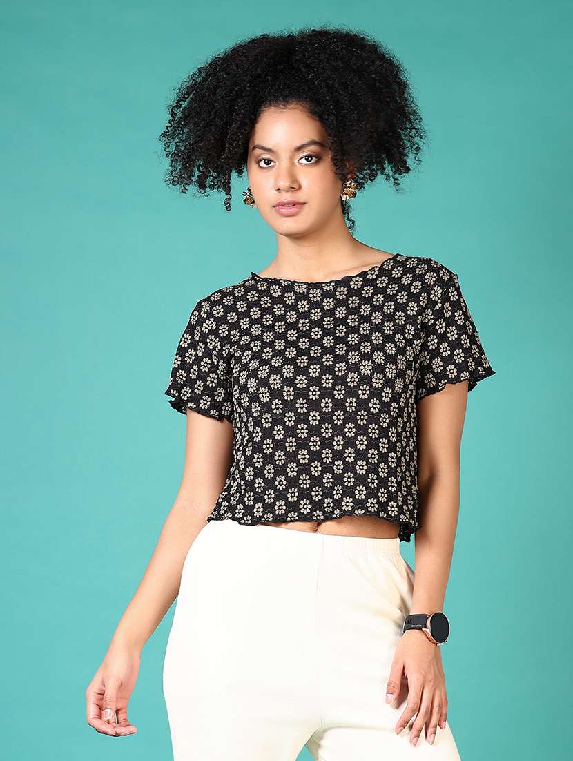 women self design short sleeve crop top - 21572230 -  Standard Image - 2