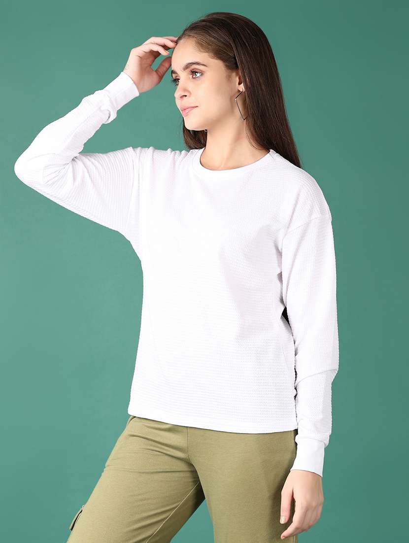 women white solid long sleeve sweatshirt - 21572232 -  Standard Image - 2
