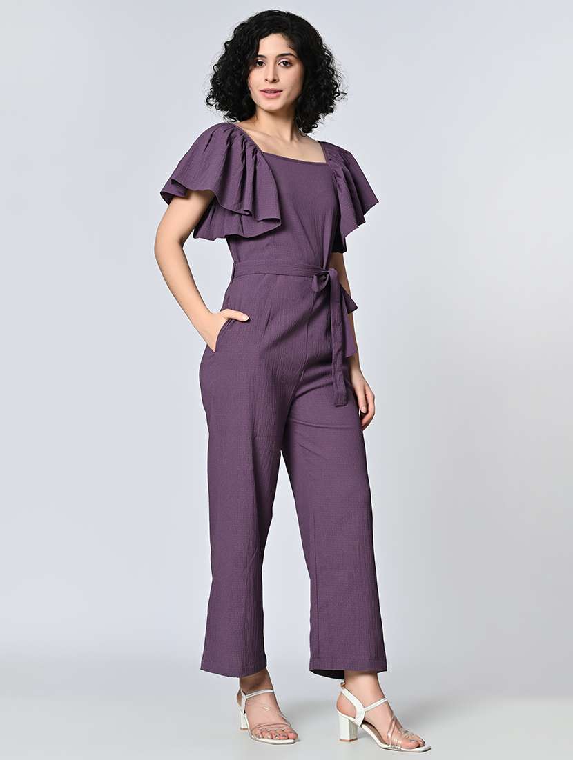 women purple solid full leg jumpsuit - 21572412 - Standard Image - 2