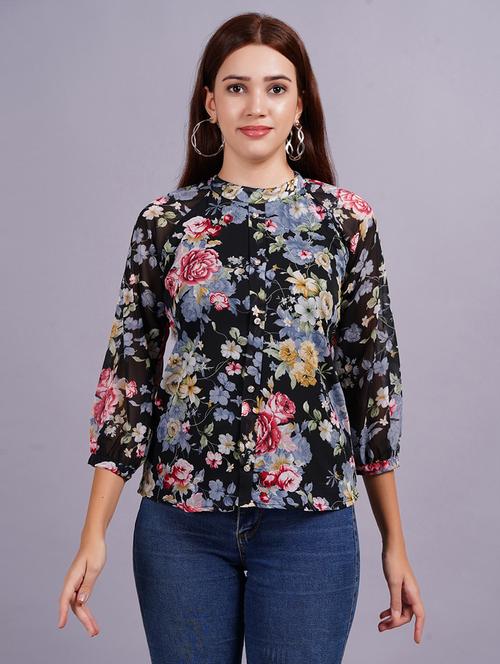 women floral three quarter sleeve shirt  - 21572544 -  Standard Image - 0