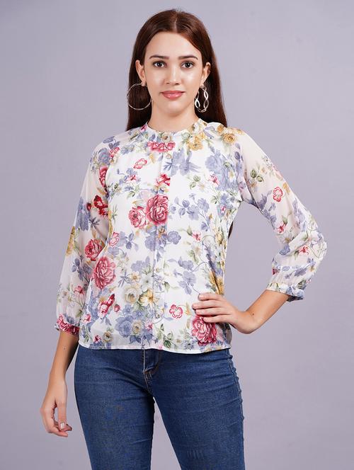 women floral three quarter sleeve shirt - 21572548 - Standard Image - 0