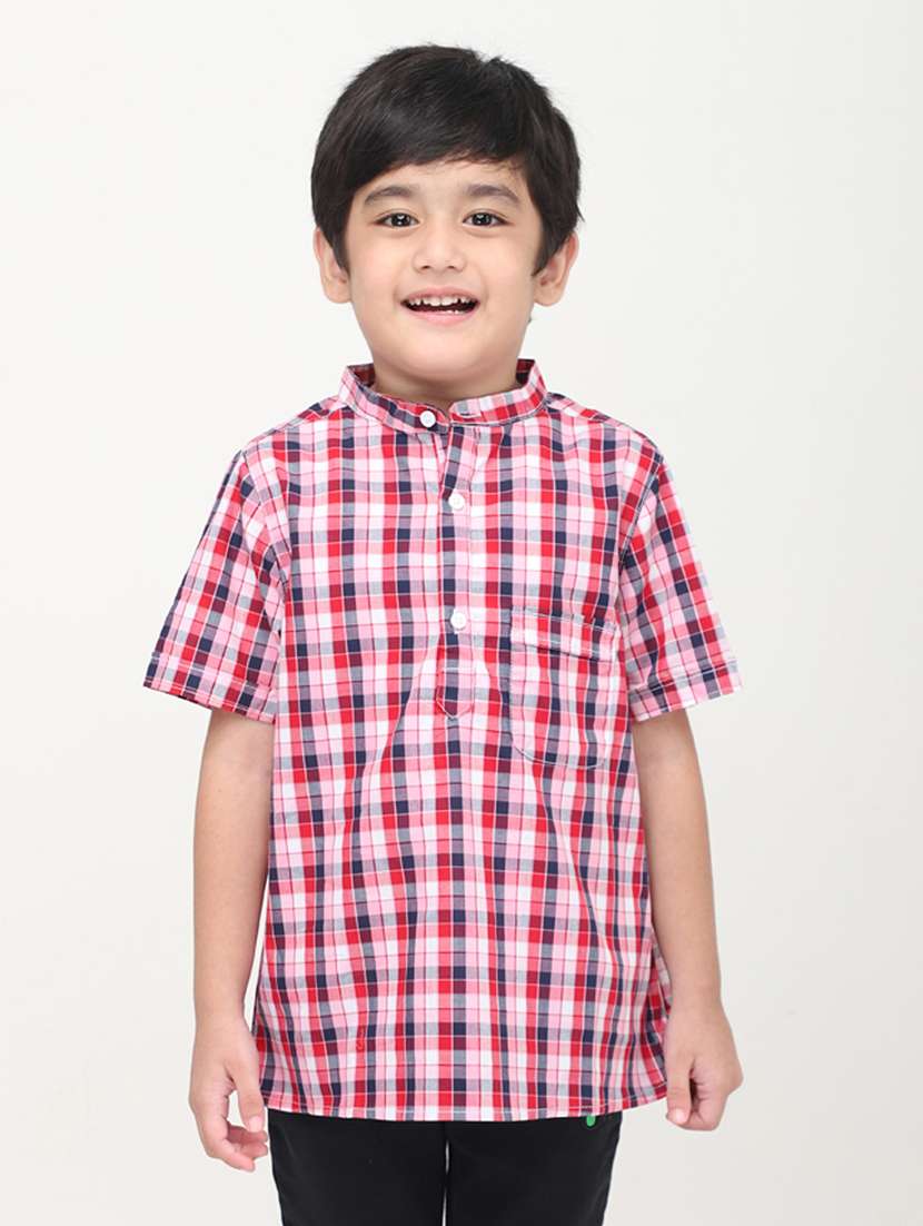 boys checks short sleeve kurta