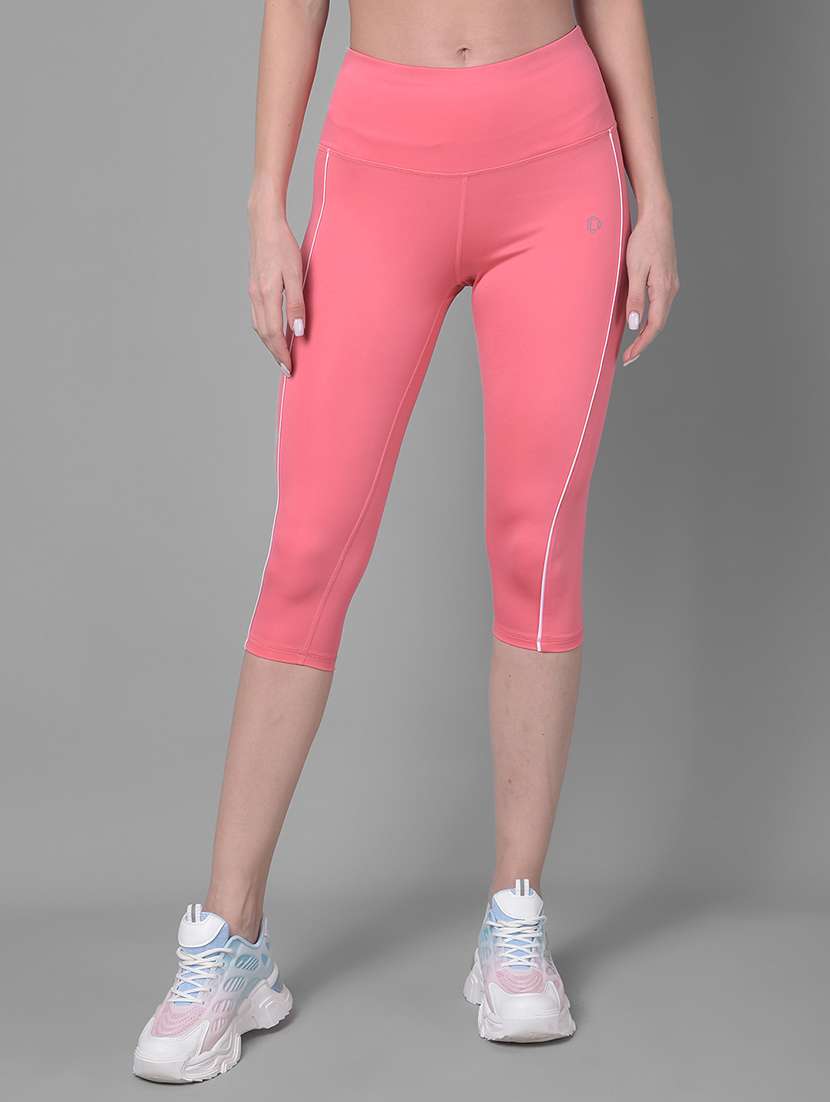 women solid high rise sports capri