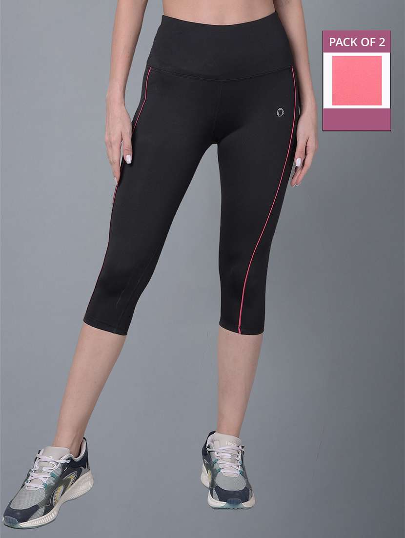 women pack of 2 solid high rise sports capri