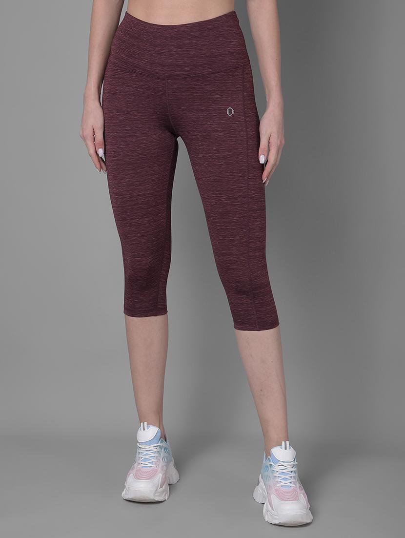 women solid high rise sports capri