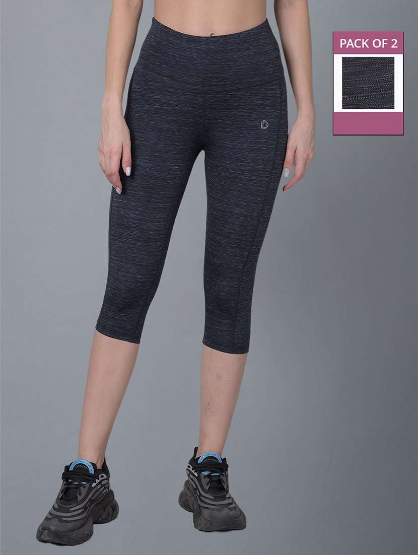 women pack of 2 solid high rise sports capri