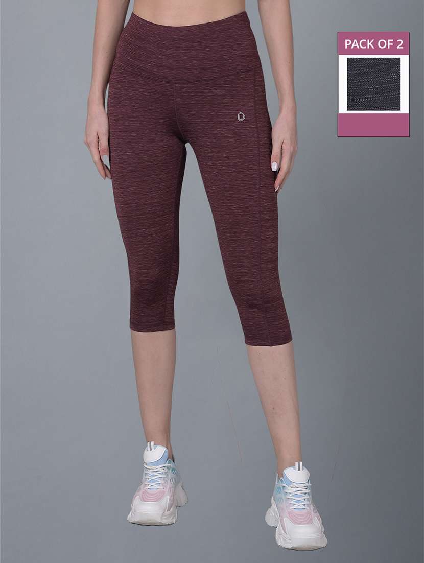 women pack of 2 solid high rise sports capri