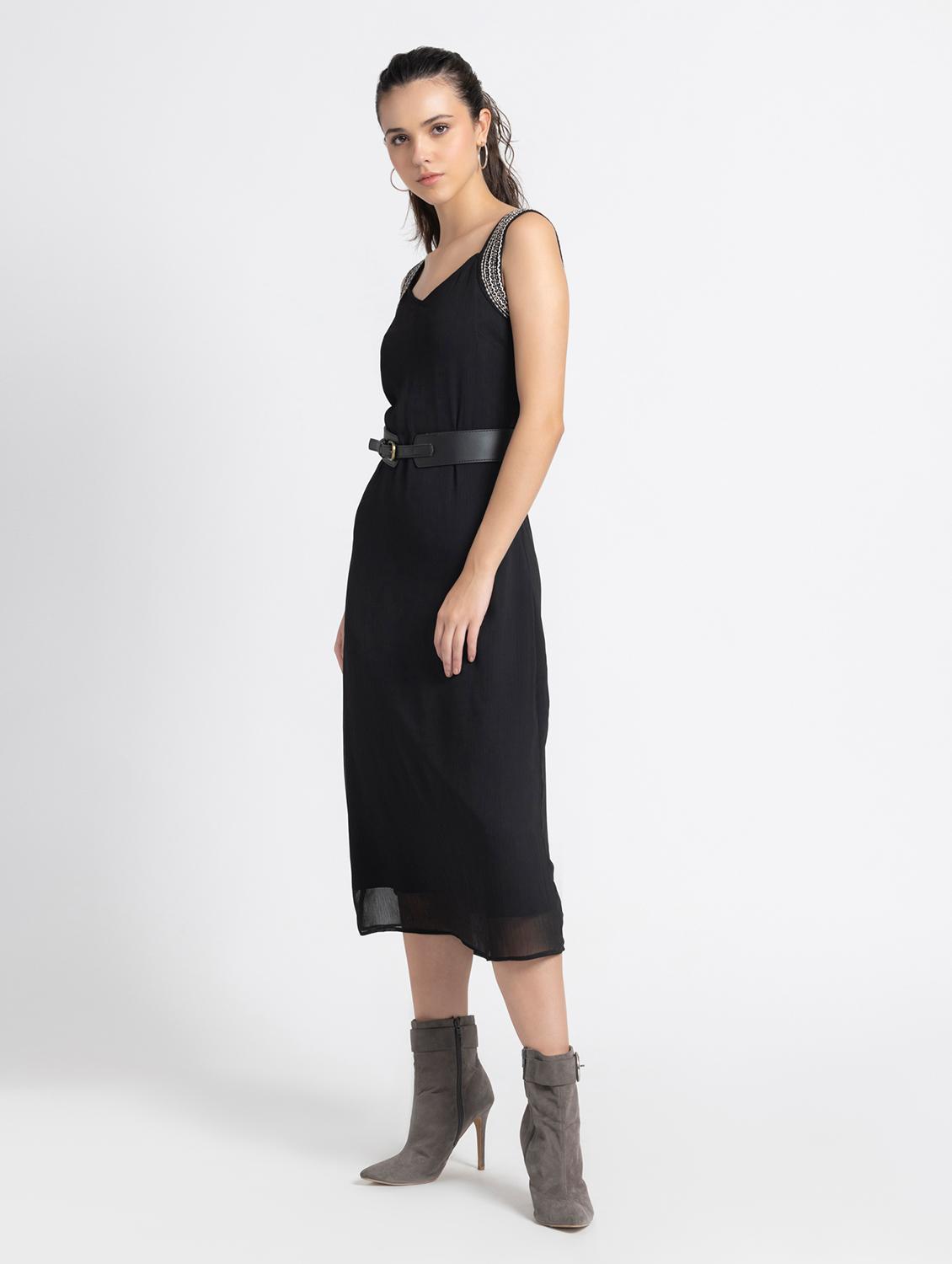 women black solid a-line dress - 21572770 - Standard Image - 2