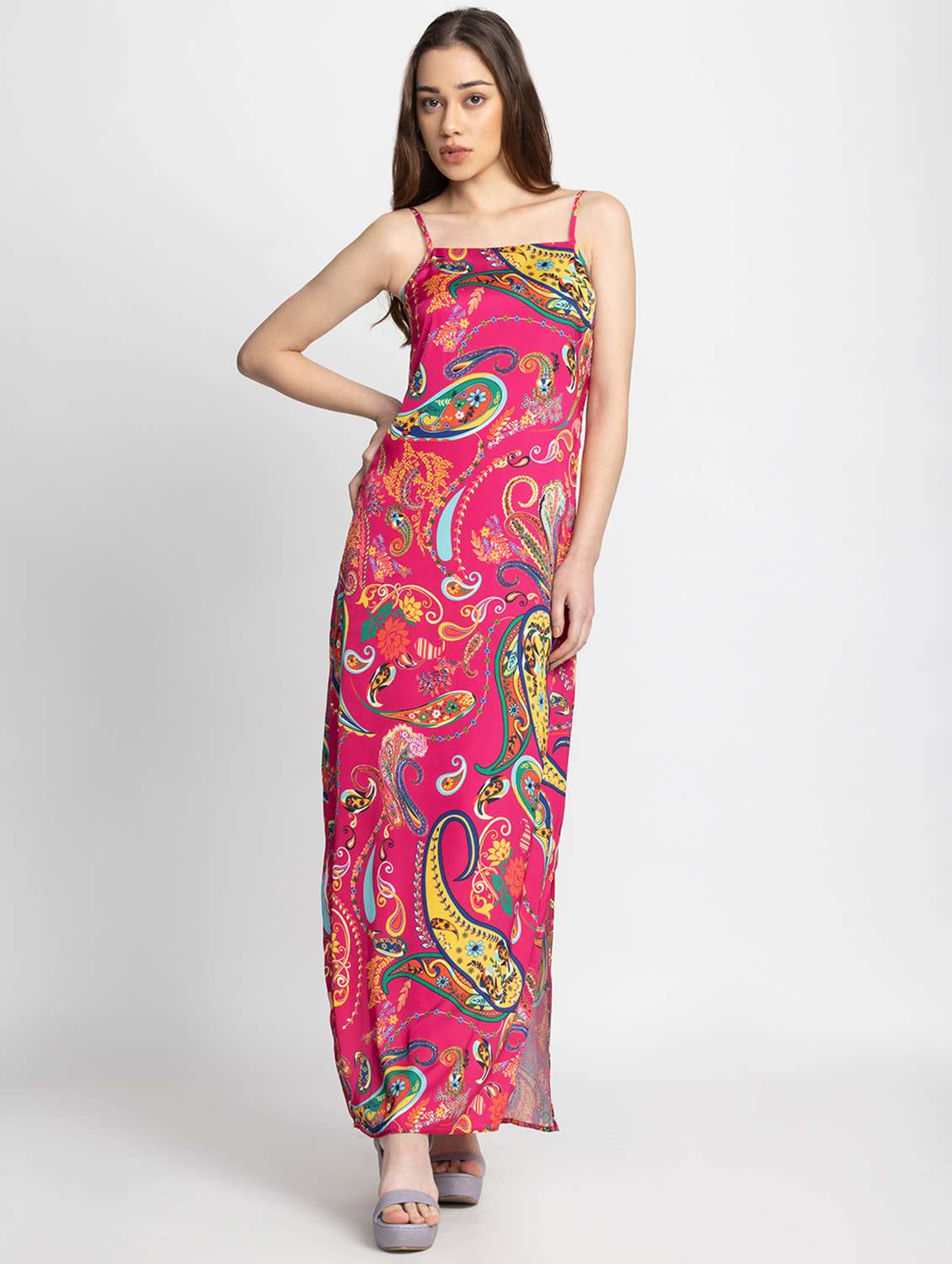 women pink paisley printed a-line dress - 21572897 - Zoom Image - 0