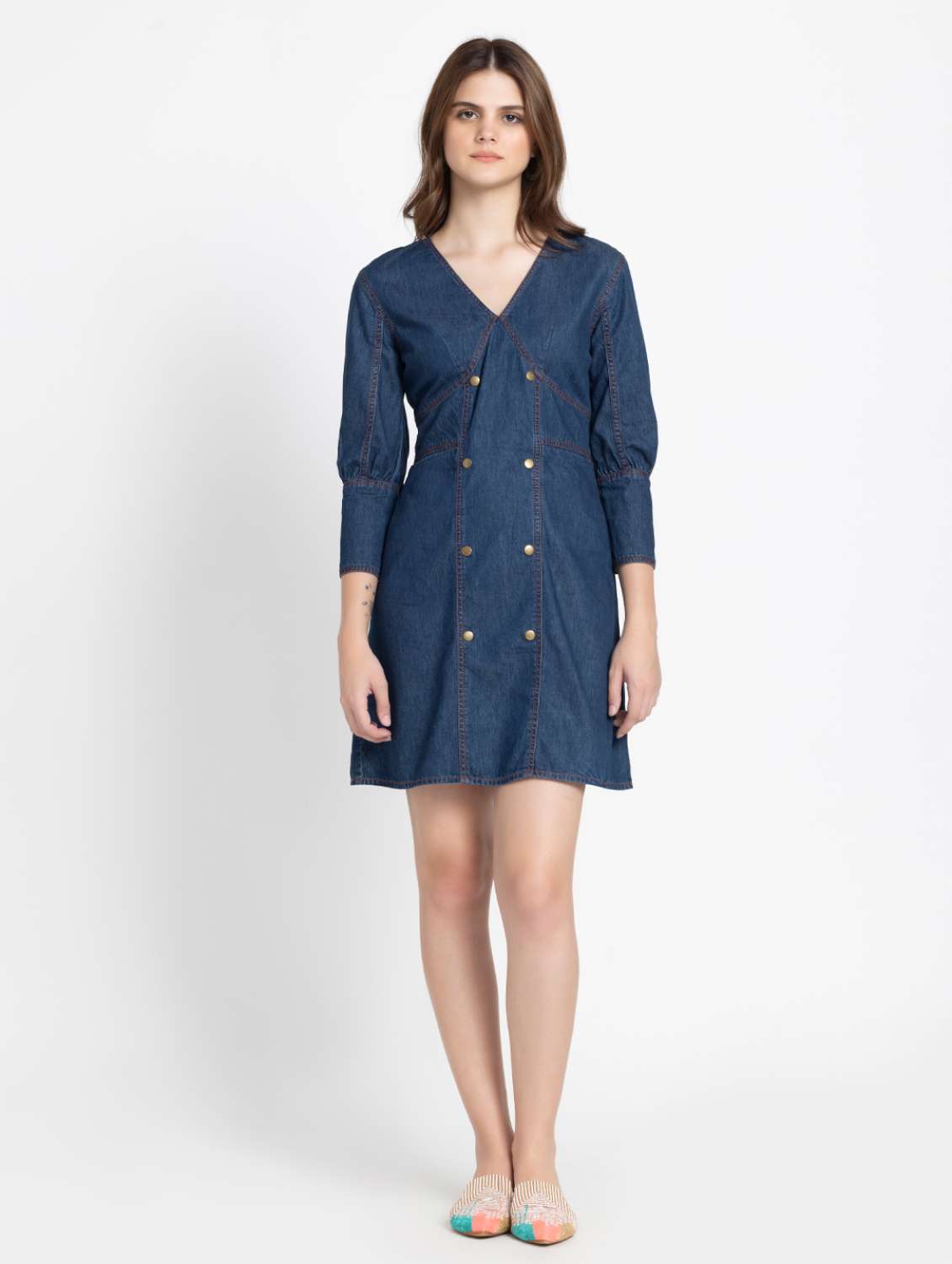 women solid denim a-line dress - 21572903 - Zoom Image - 0