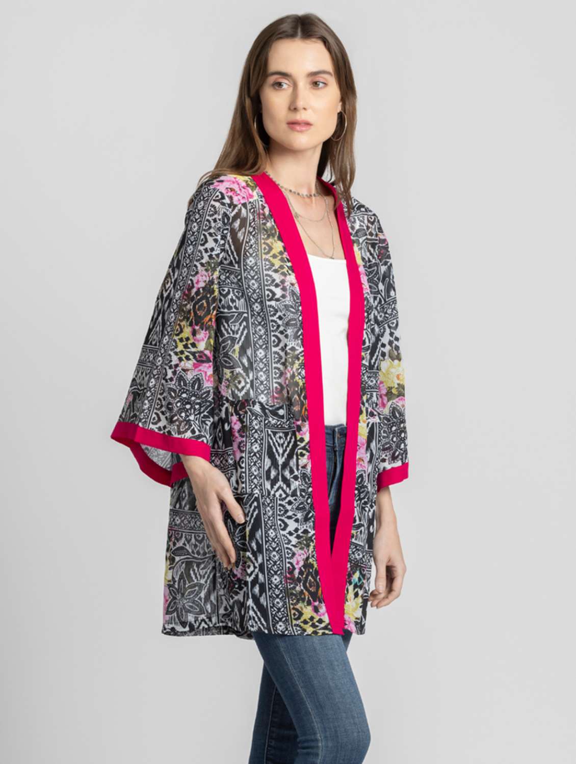 women black printed long shrug - 21572967 - Standard Image - 2