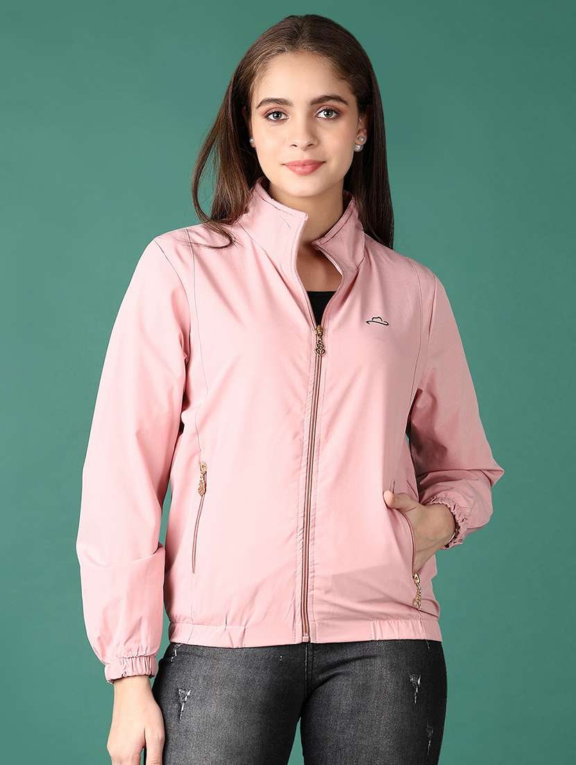 women solid long sleeve windcheater jacket