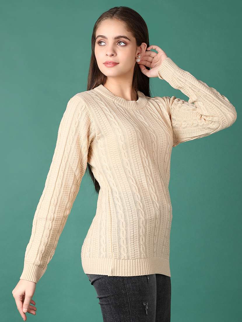 women long sleeves self design pullover - 21573076 -  Standard Image - 2