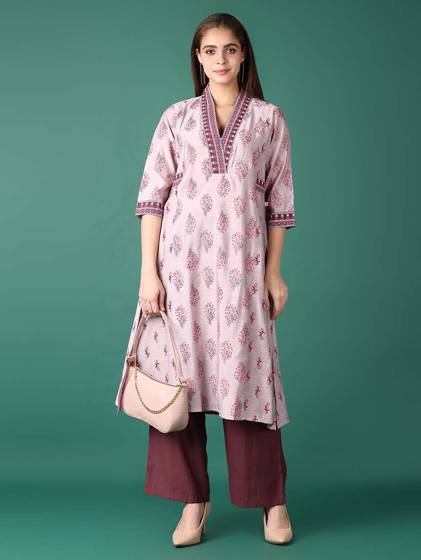 women floral v neck kurta palazzo set