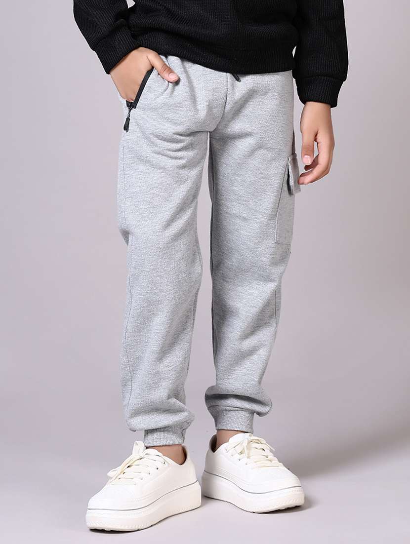 boys grey solid mid rise jogger