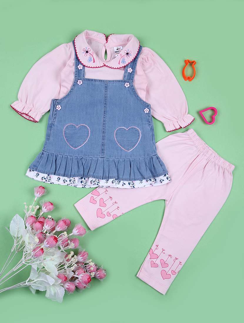 girls embroidered dungarees twin set