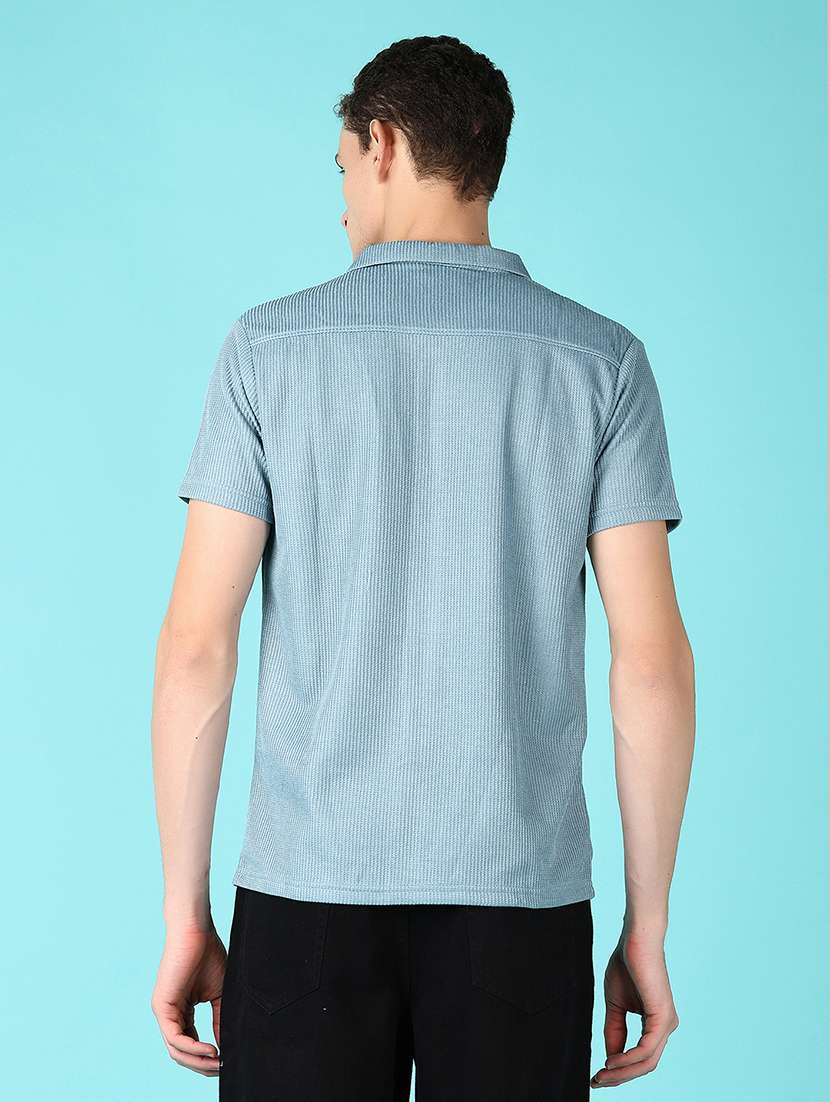 men light blue solid cuban collar casual shirt - 21573260 -  Standard Image - 2