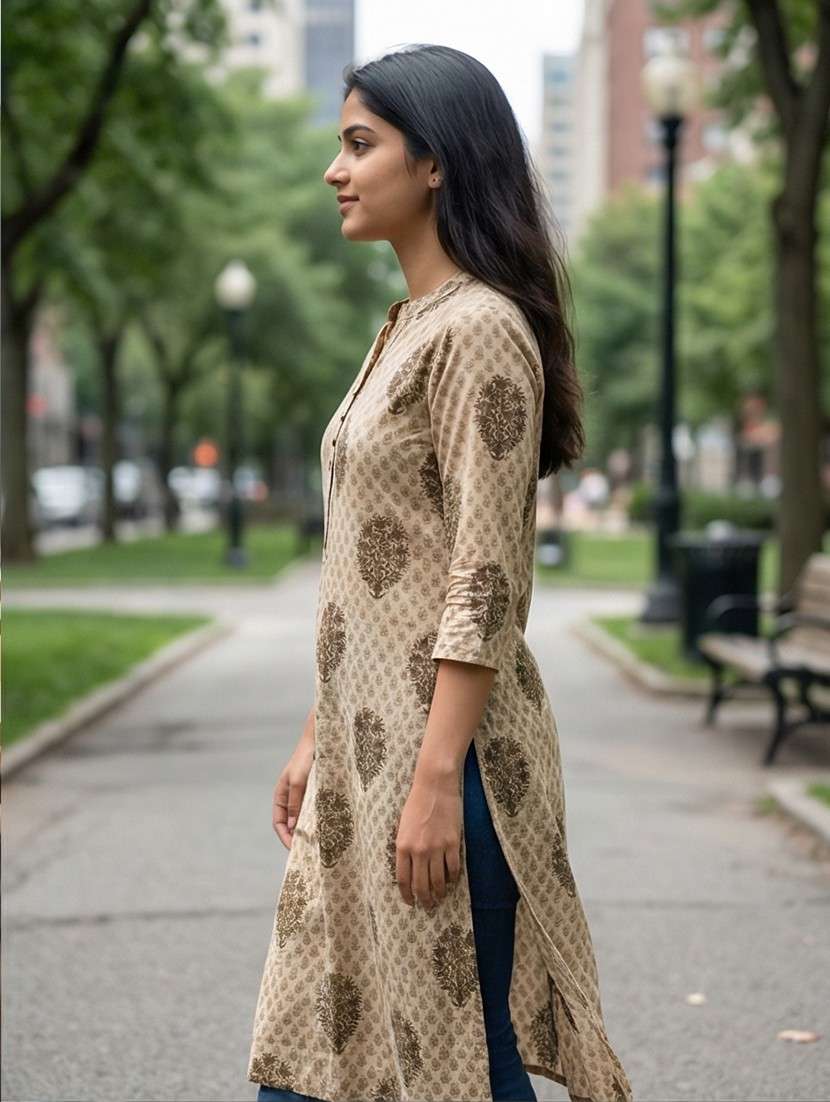 women printed three quarter sleeve straight kurta - 21573564 -  Standard Image - 2