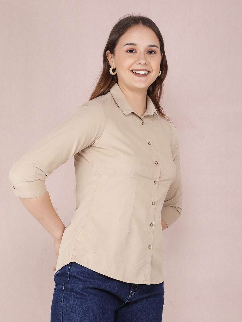 beige cotton regular shirt