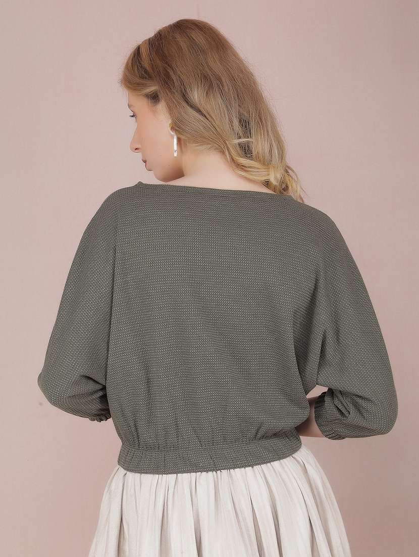 women solid three quarter sleeve crop top - 21573783 - Standard Image - 2