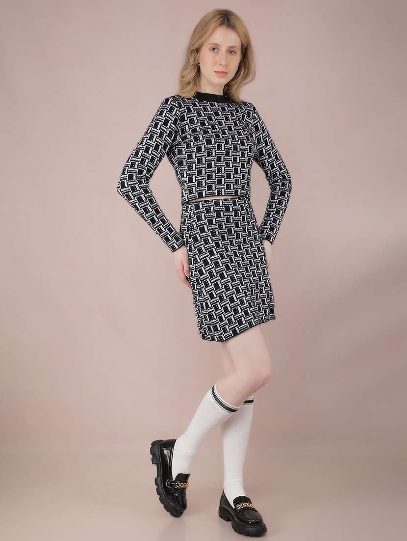 women black self design top and skirt co-ord set