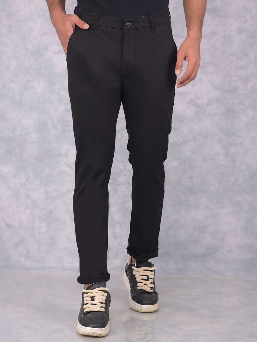 men solid regular fit chinos casual trouser