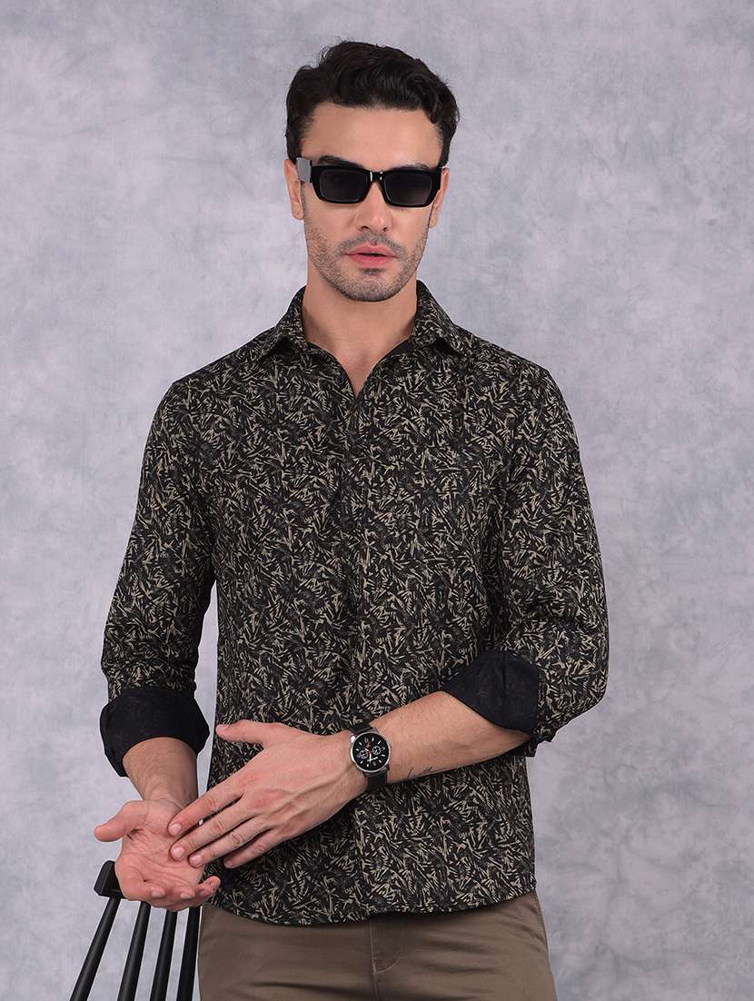 men printed collared regular fit shirt