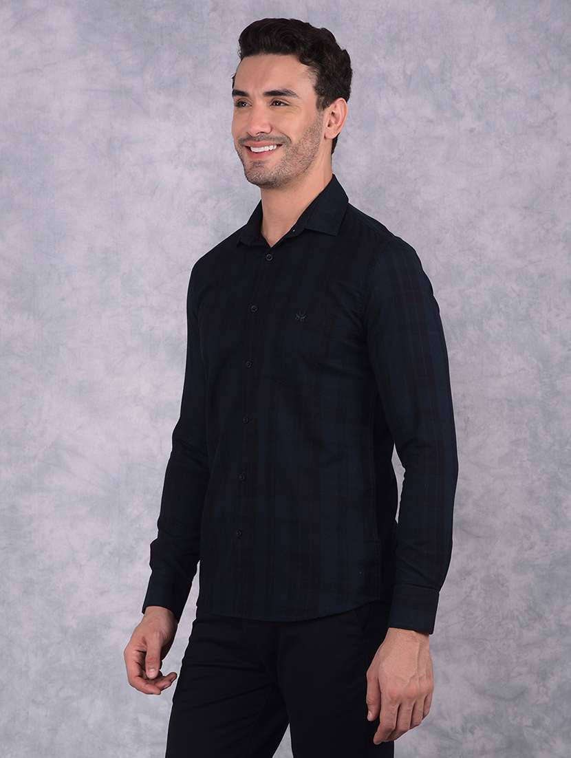 men checkered collared regular fit long sleeve shirt
