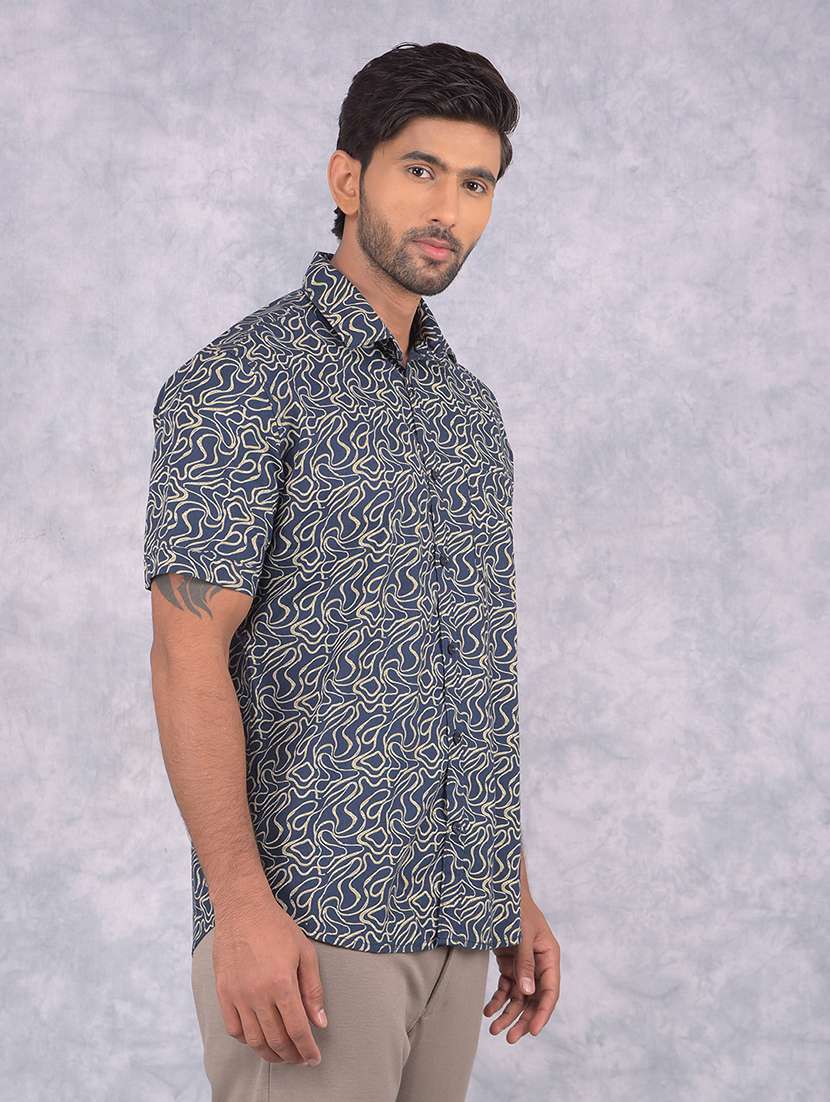 men printed slim fit short sleeve casual shirt - 21573865 -  Standard Image - 2