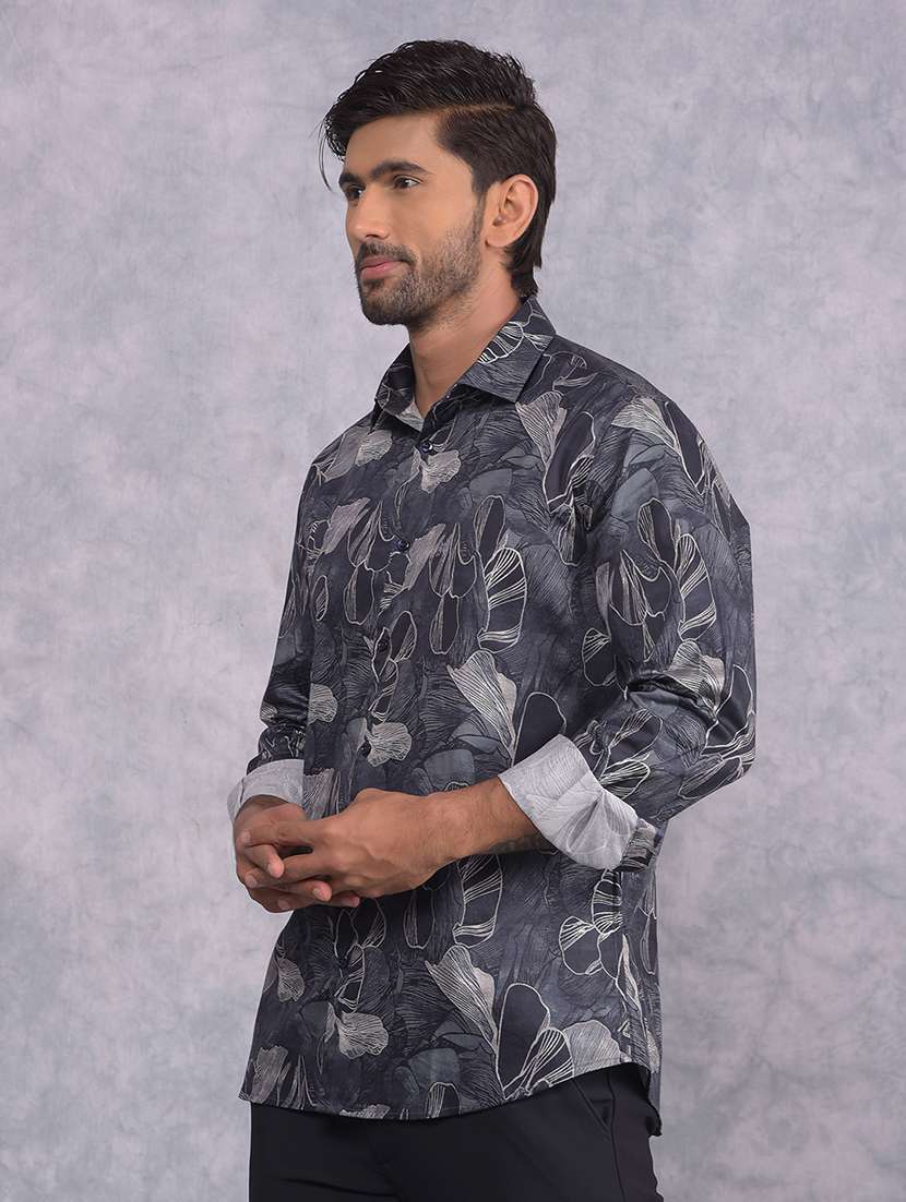 men printed collared regular fit long sleeve shirt
