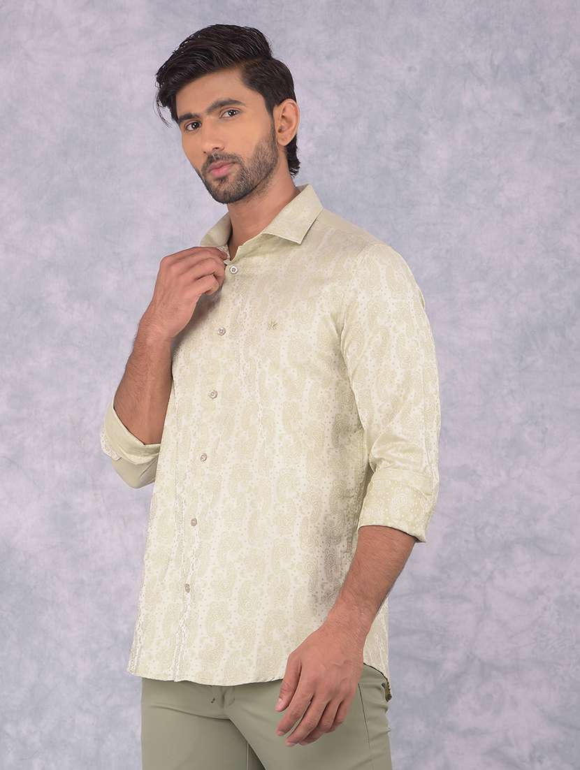 men printed collared long sleeve regular fit shirt